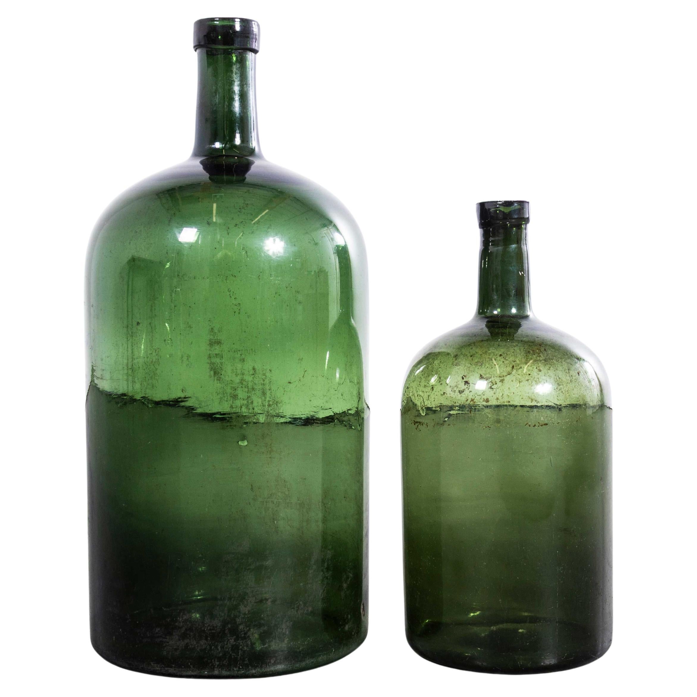 Demijohns Vintage Français en verre vert foncé - Paire