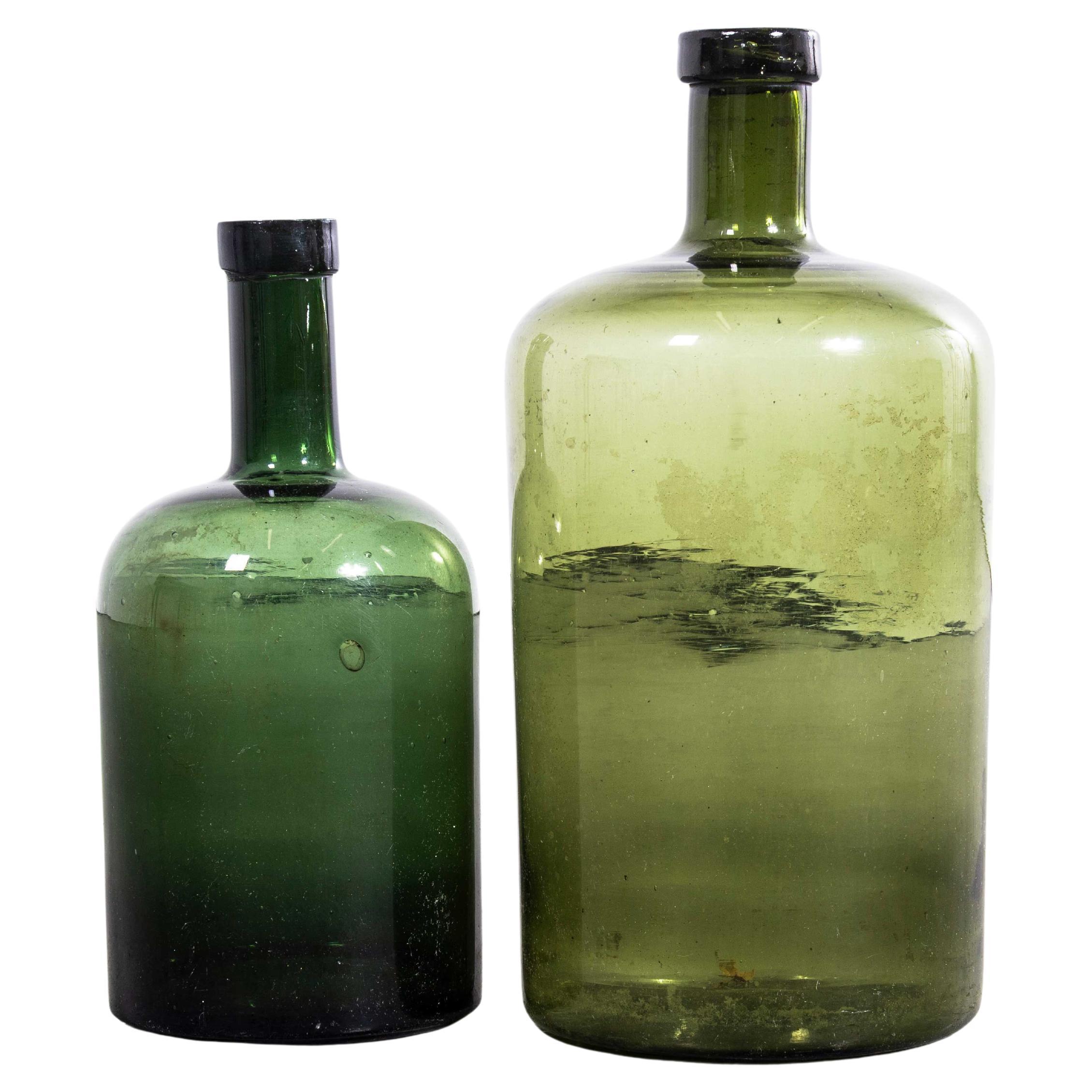 Damigiana francese vintage in vetro verde scuro - Coppia