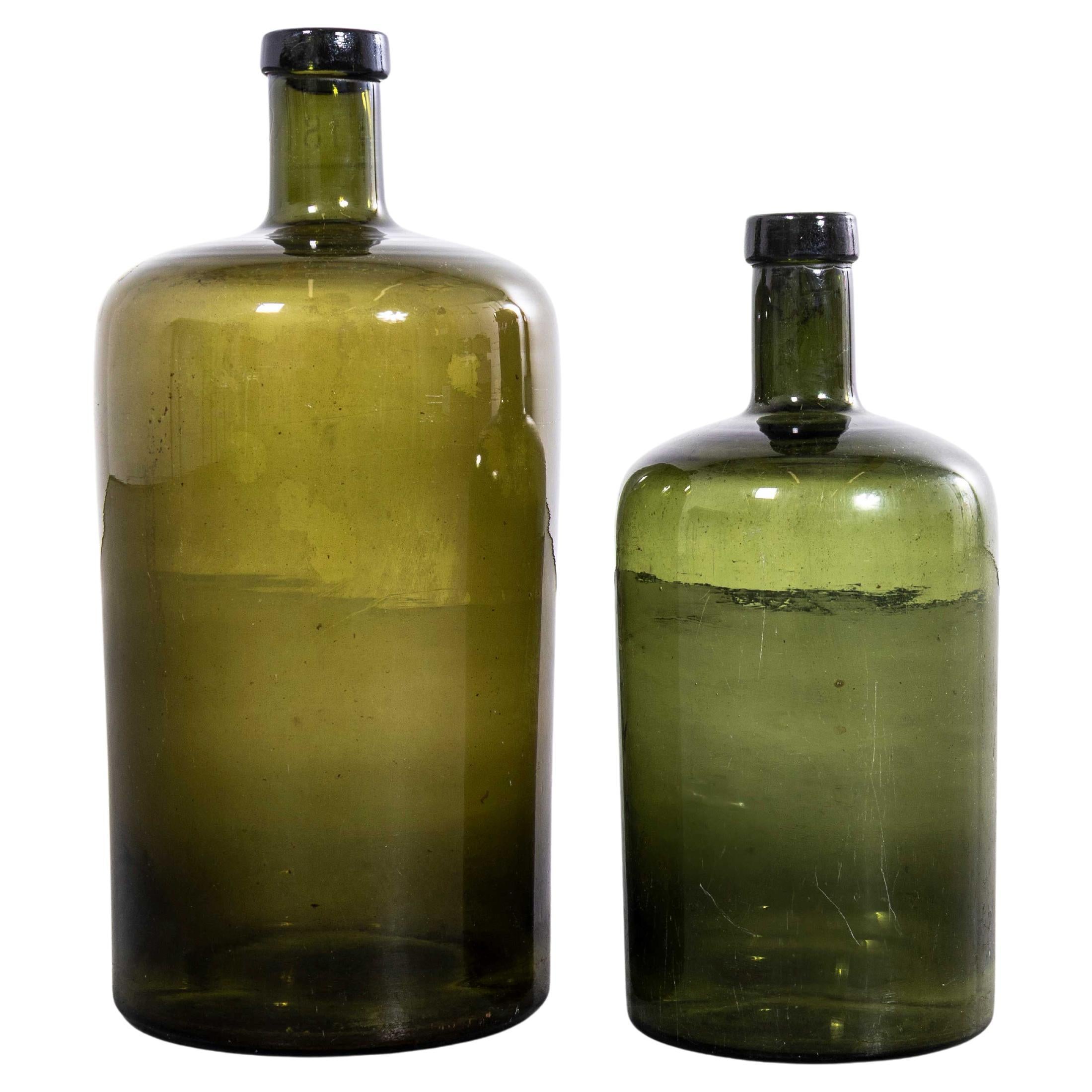 Damigiana francese vintage in vetro verde scuro - Coppia