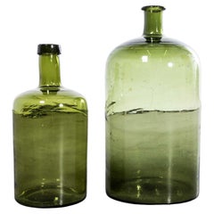 Damigiana francese vintage in vetro verde scuro - Coppia