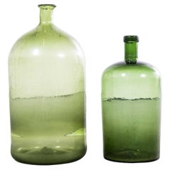 Vintage French Dark Green & Green Glass Demijohns - Pair