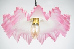 Vintage French Dark Pink Glass Snowflake Handkerchief Pendant Light