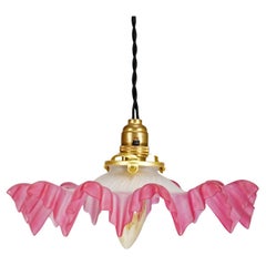 Vintage French Dark Pink Glass Snowflake Handkerchief Pendant Light