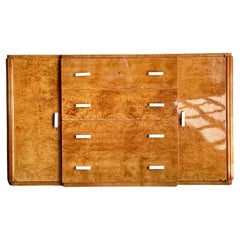 Vintage French Deco Burl Wood Credenza With Bone Handles