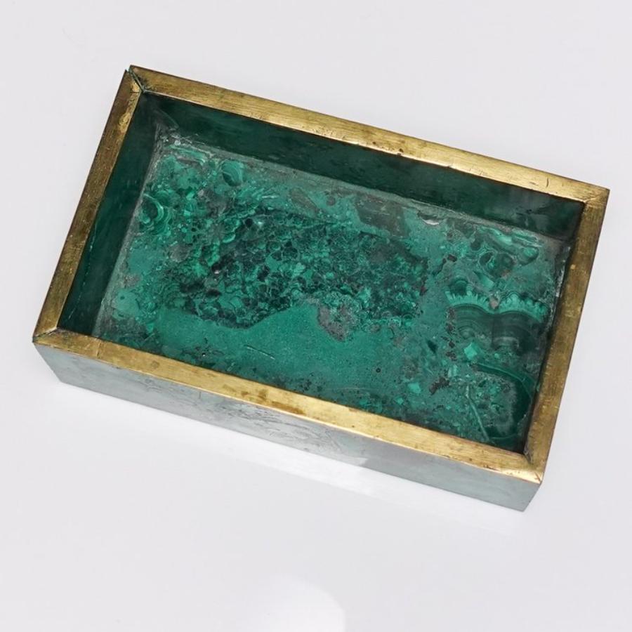 Vintage French Deco Malachite and Brass Lidded Box In Fair Condition In Victoria, BC