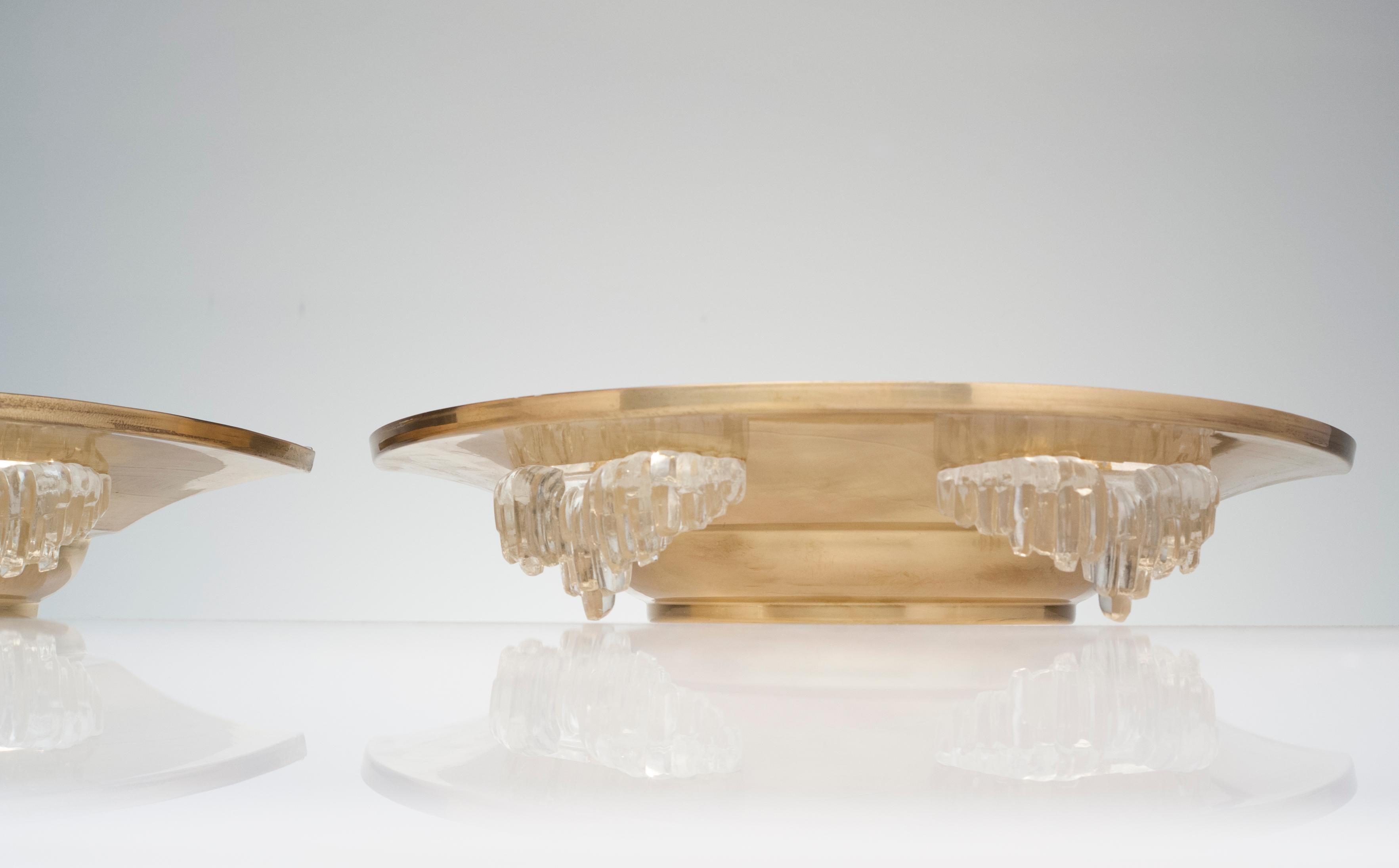Vintage French Deco Pair of Brass and Glass Wall Sconces In Good Condition In Washington, DC