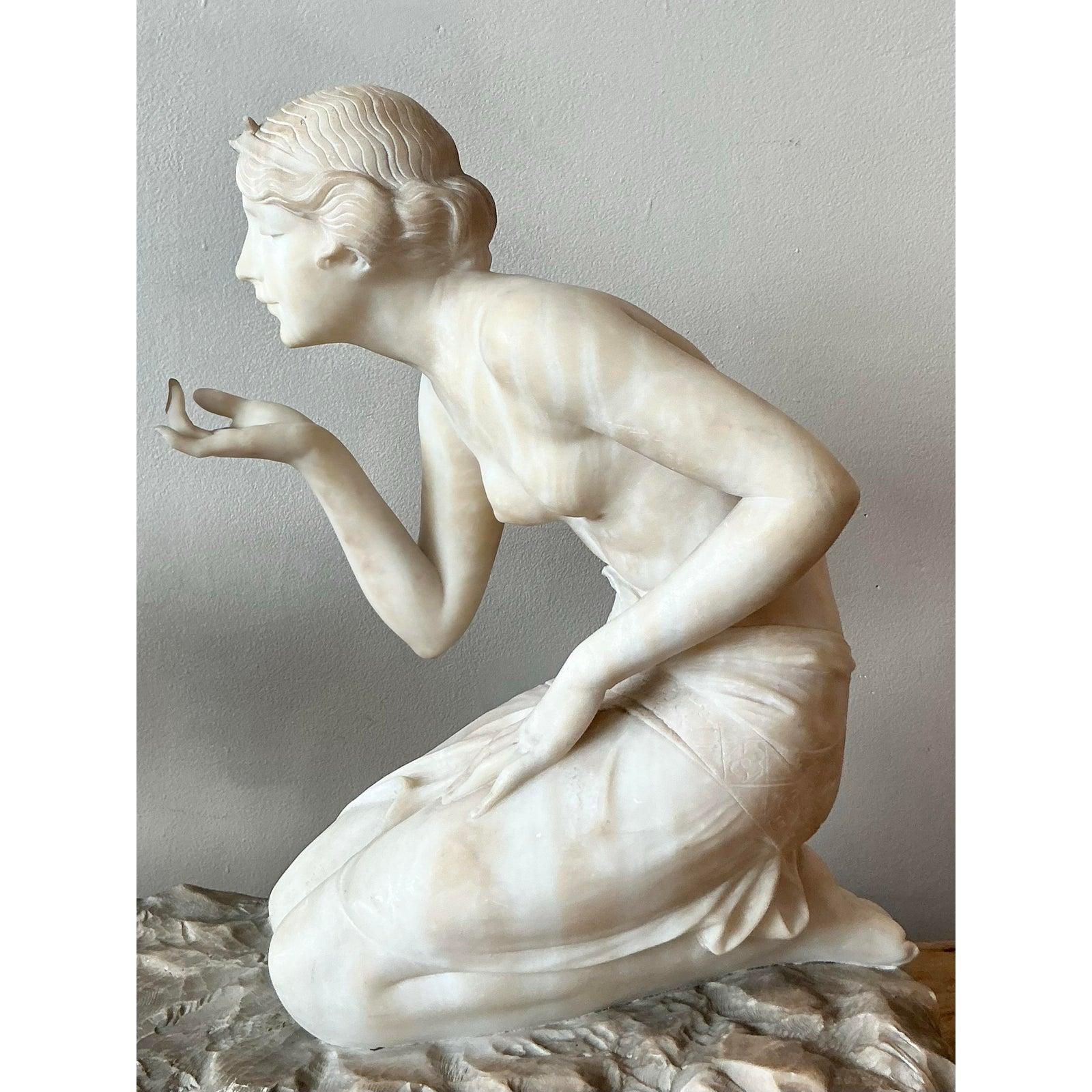 Neoclassico Scultura d'epoca in bronzo e pietra scolpita in stile Deco francese di R. Ponti 