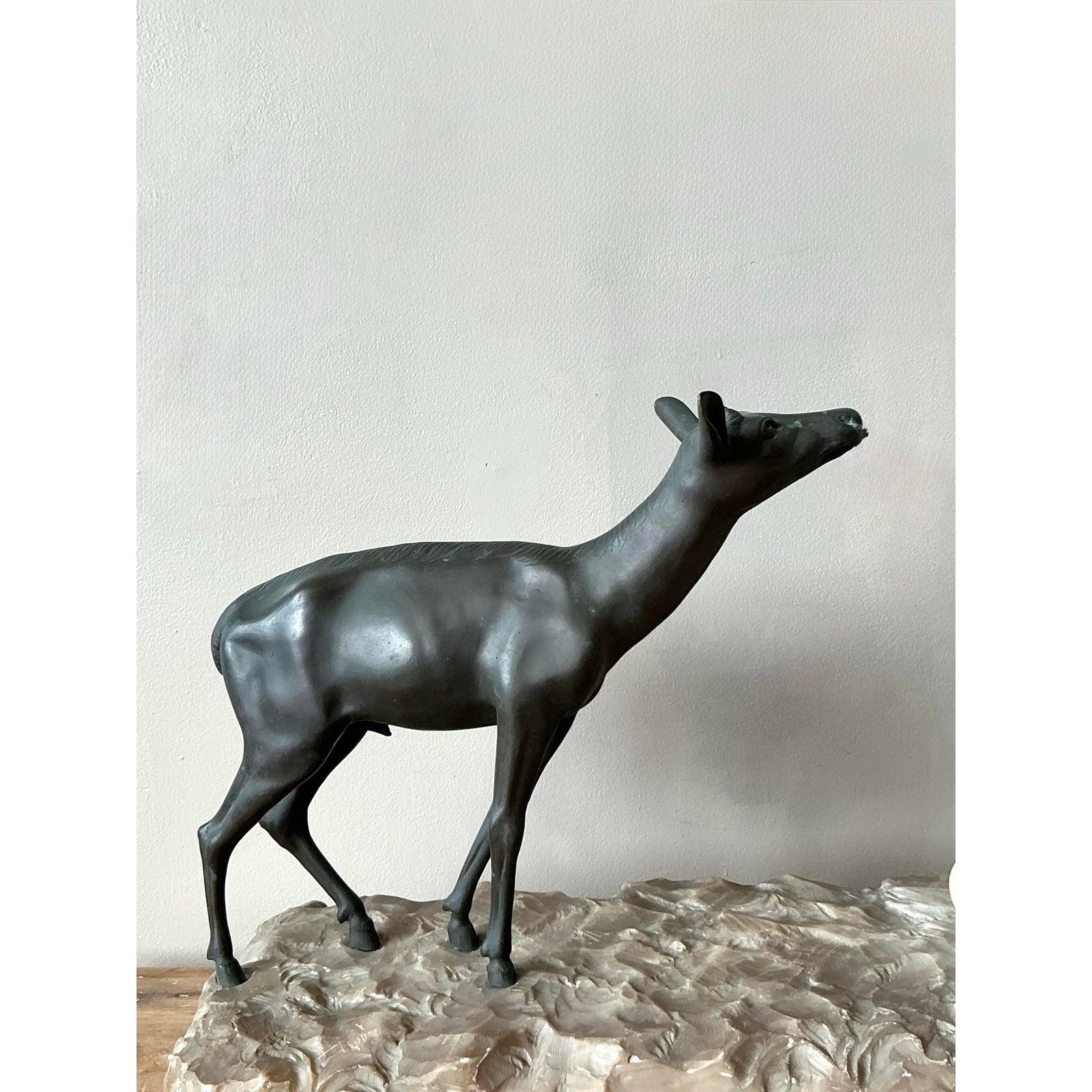 XX secolo Scultura d'epoca in bronzo e pietra scolpita in stile Deco francese di R. Ponti 