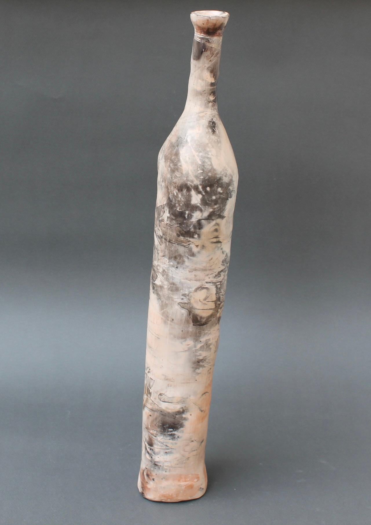 20th Century Vintage French Decorative Ceramic Elongated Bottle (20th C) For Sale