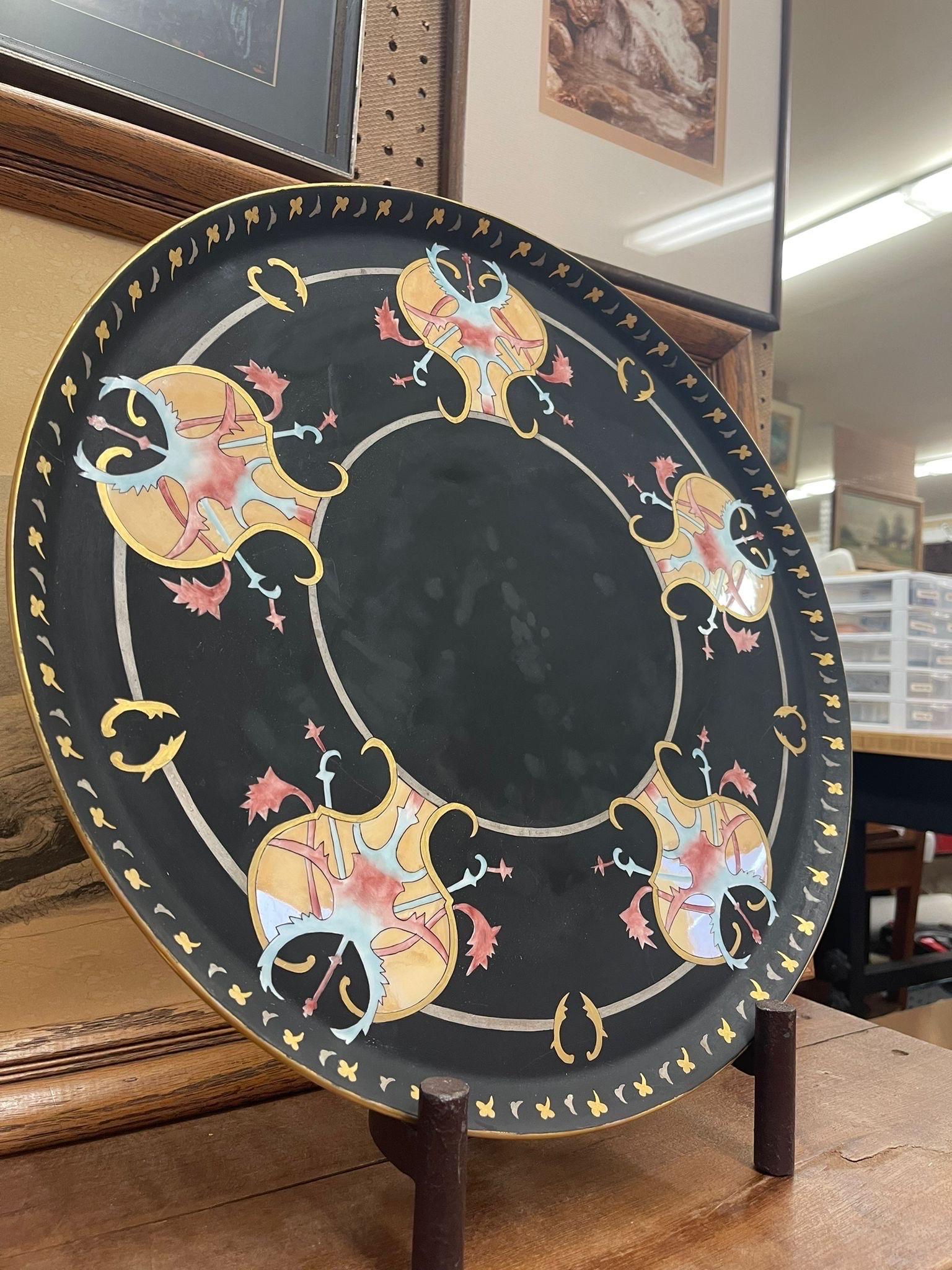 Circa 1900s France. French Makers Mark on Back as Pictured. Vintage Condition Consistent with Age. Art Nouveau Motif. Stand not Included.

Dimensions. 18 Diameter; 1 D