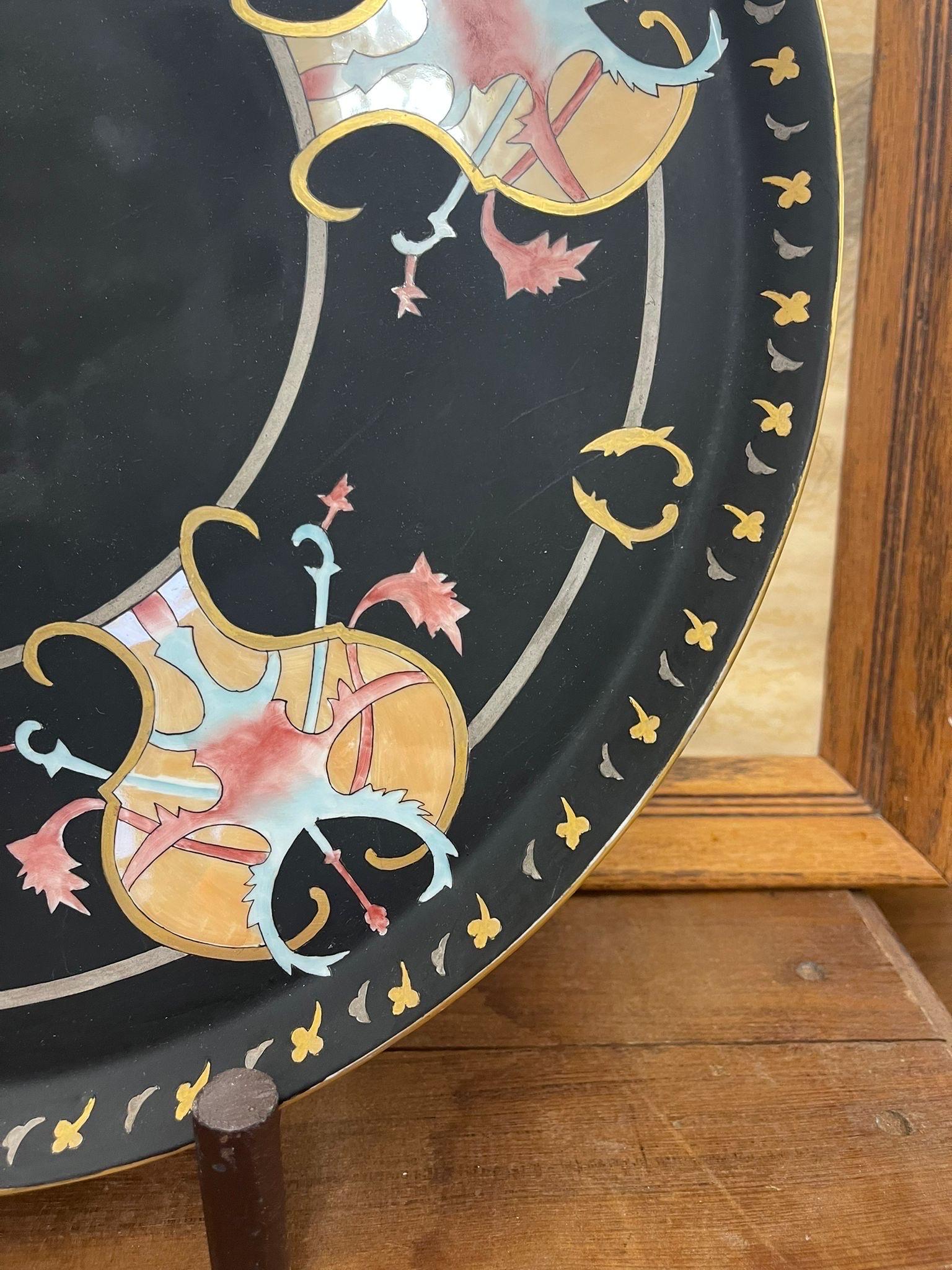 Wood Vintage French Decorative Platter With Art Nouveau Motif For Sale