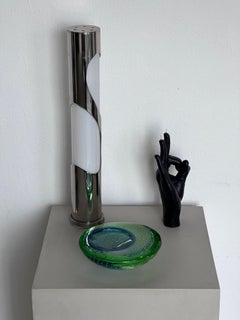 Vintage French decorative Space Age table lamp in chromed metal and glass