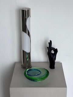 Vintage French decorative Space Age table lamp in chromed metal and glass