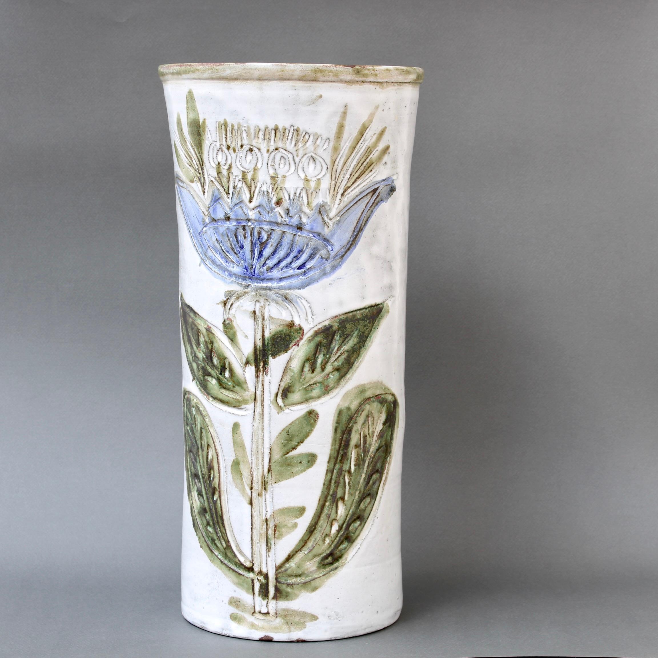 Peint à la main Grand vase décoratif français vintage par Albert Thiry, vers les années 1960 en vente