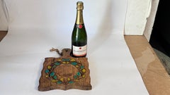 Tableau décoratif français vintage en bois - Design floral peint à la main - années 1960