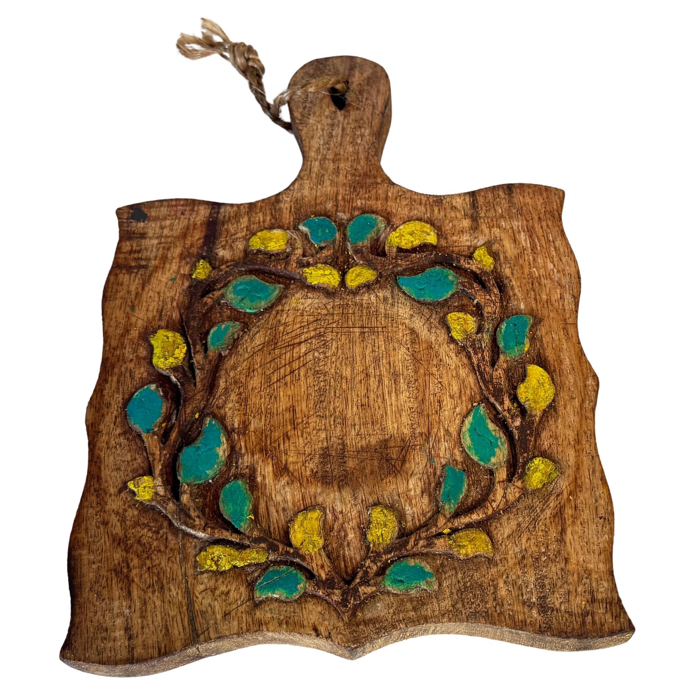 Vintage French Decorative Wooden Board – Hand-Painted Floral Design – 1960s