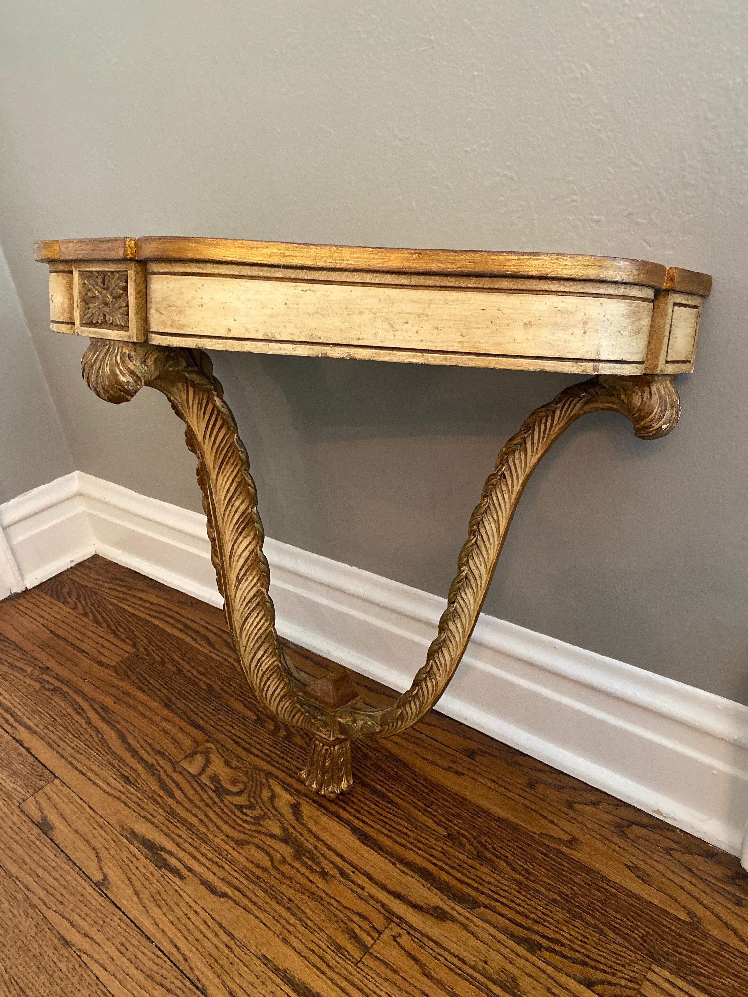 Vintage French Demilune Wall Hung Console Table For Sale 4