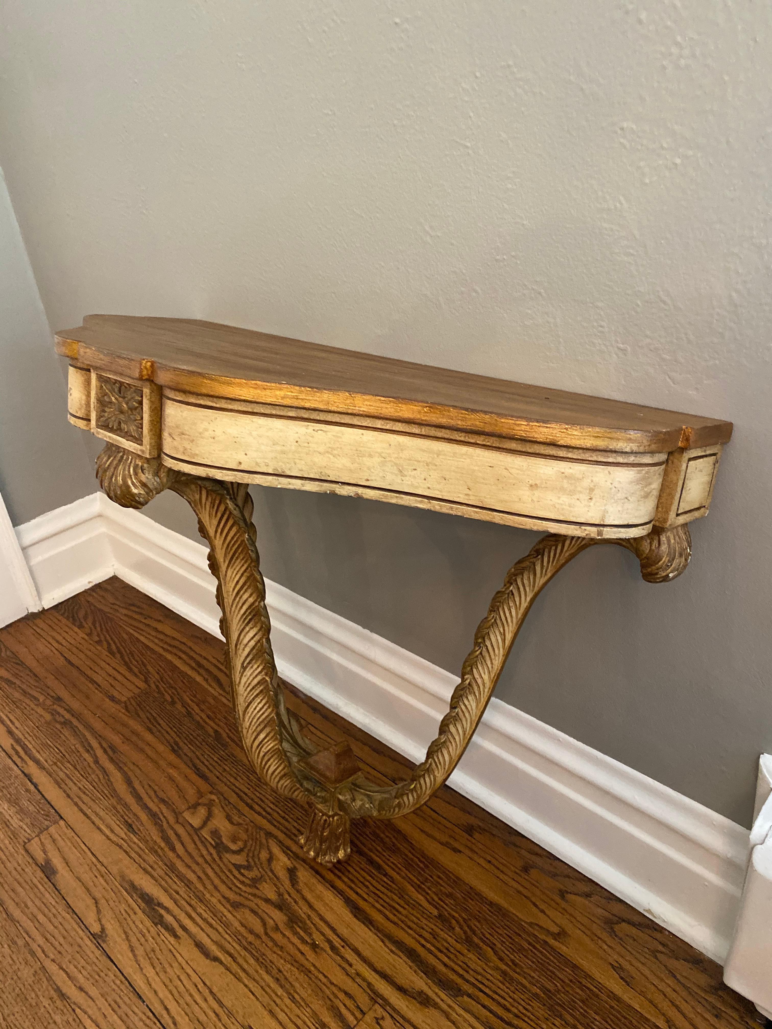 Vintage French Demilune Wall Hung Console Table For Sale 5