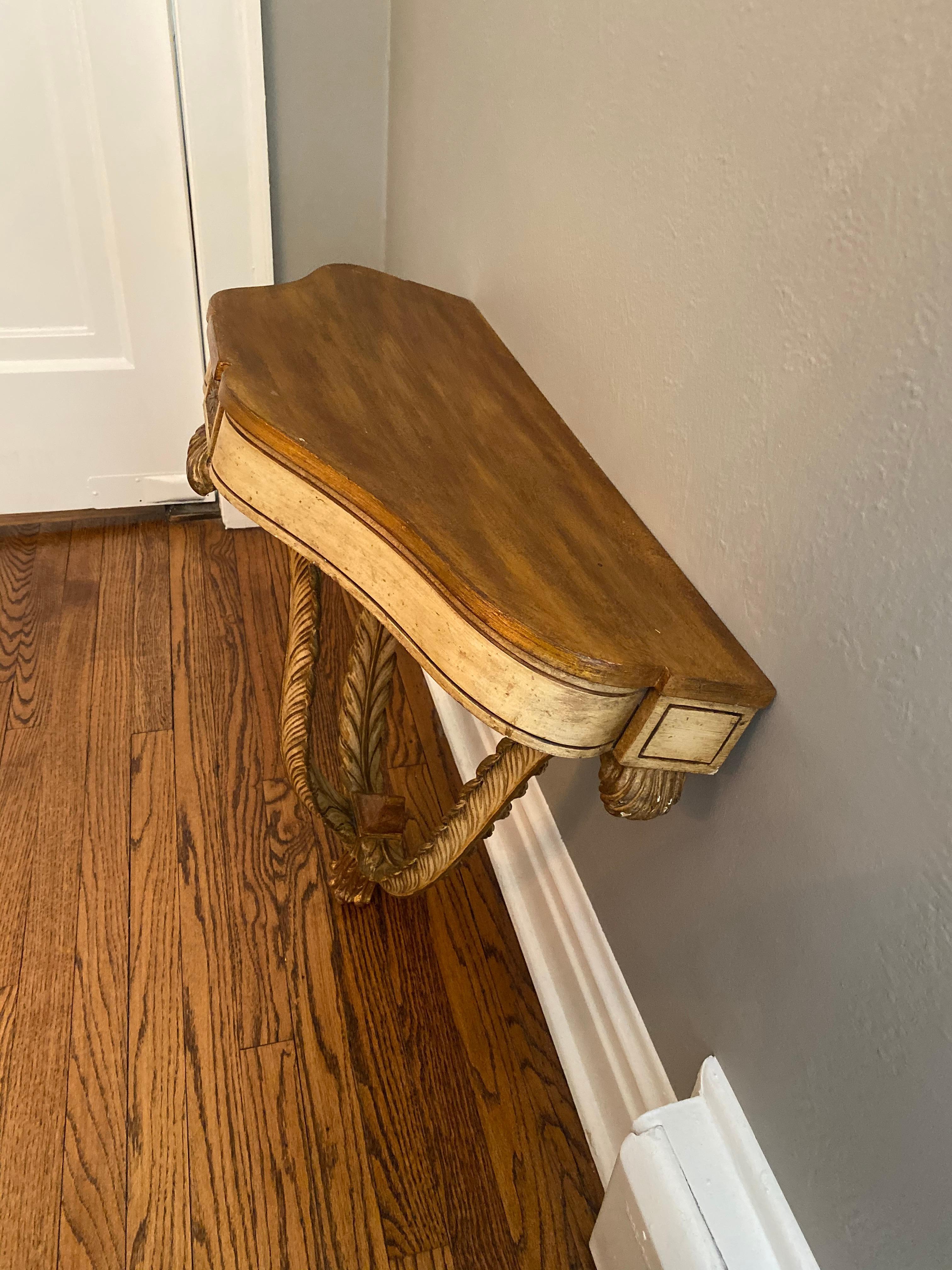 Vintage French Demilune Wall Hung Console Table In Good Condition For Sale In Chicago, IL