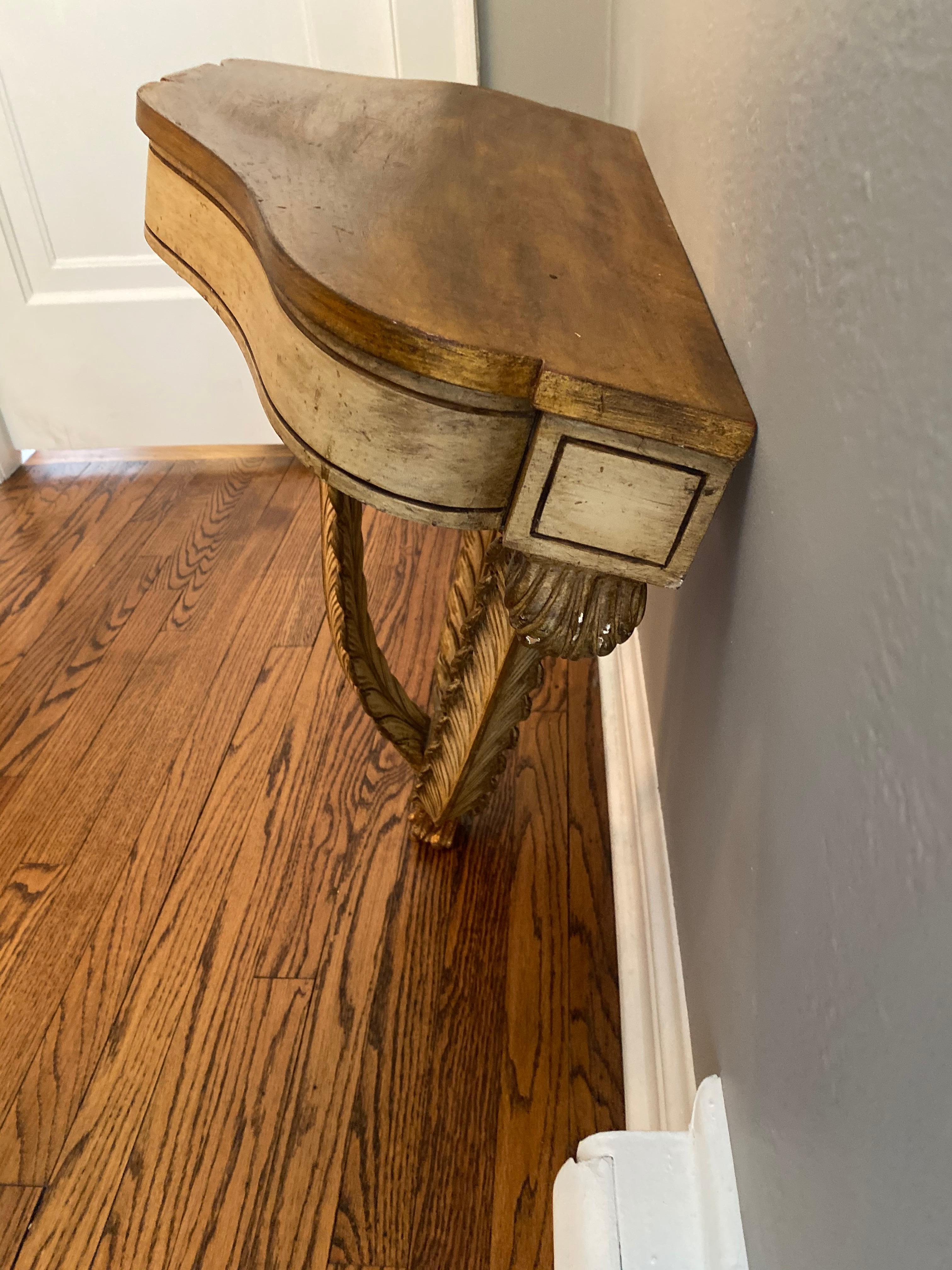20th Century Vintage French Demilune Wall Hung Console Table For Sale