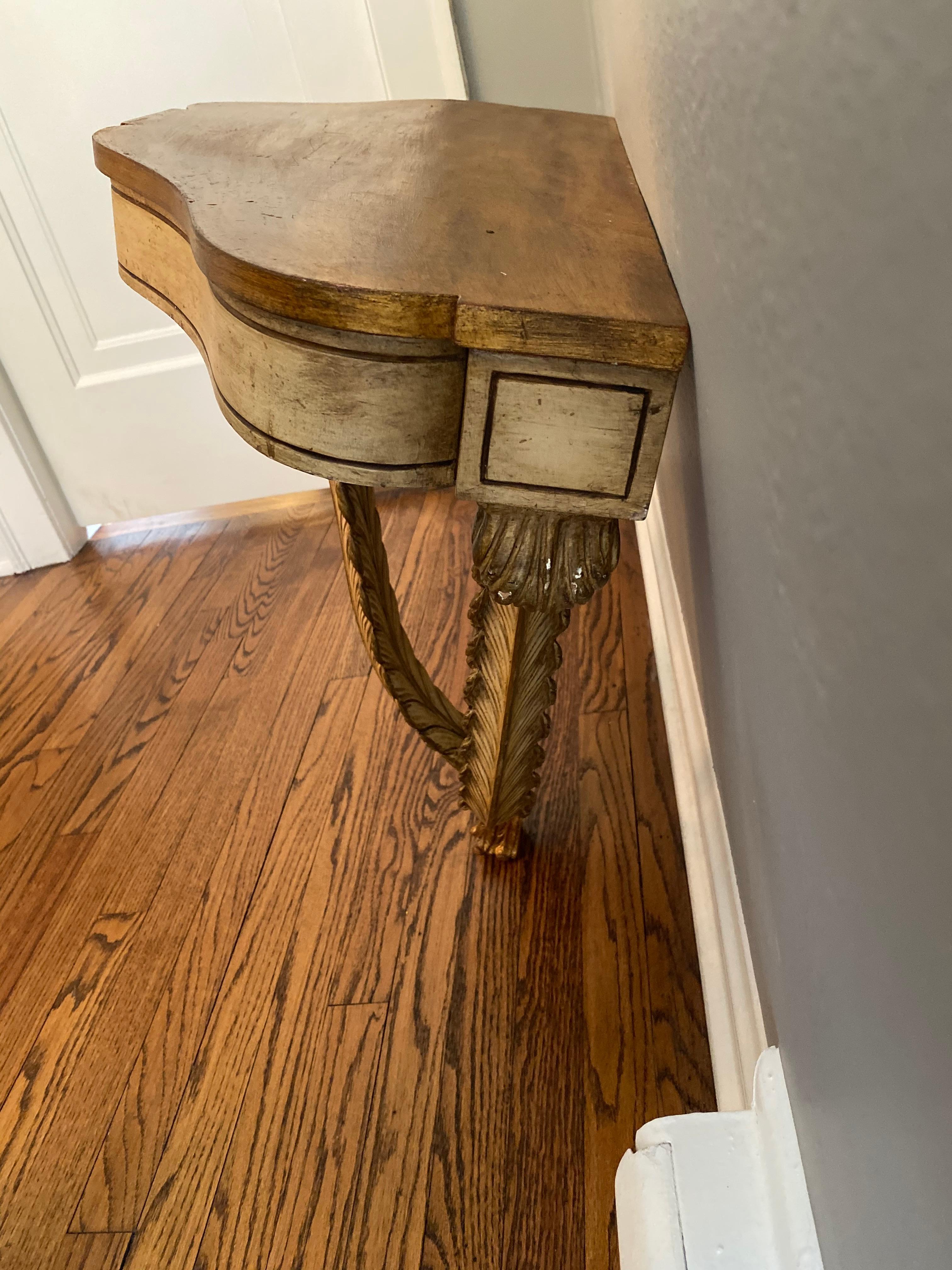 Wood Vintage French Demilune Wall Hung Console Table For Sale