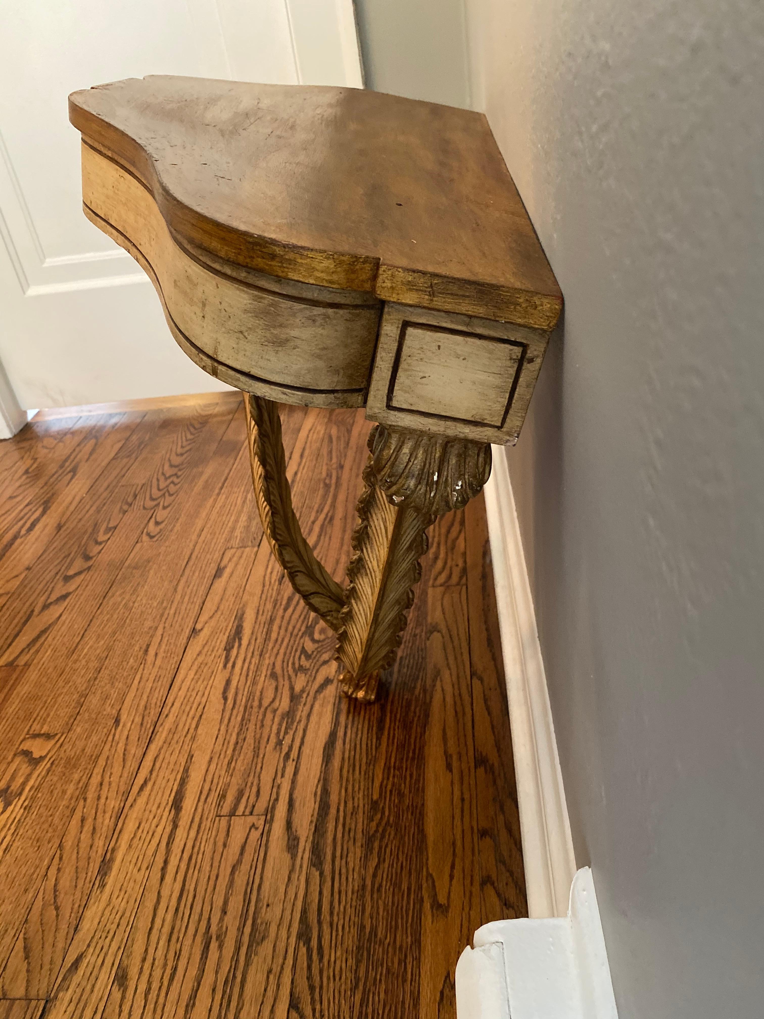 Vintage French Demilune Wall Hung Console Table For Sale 1