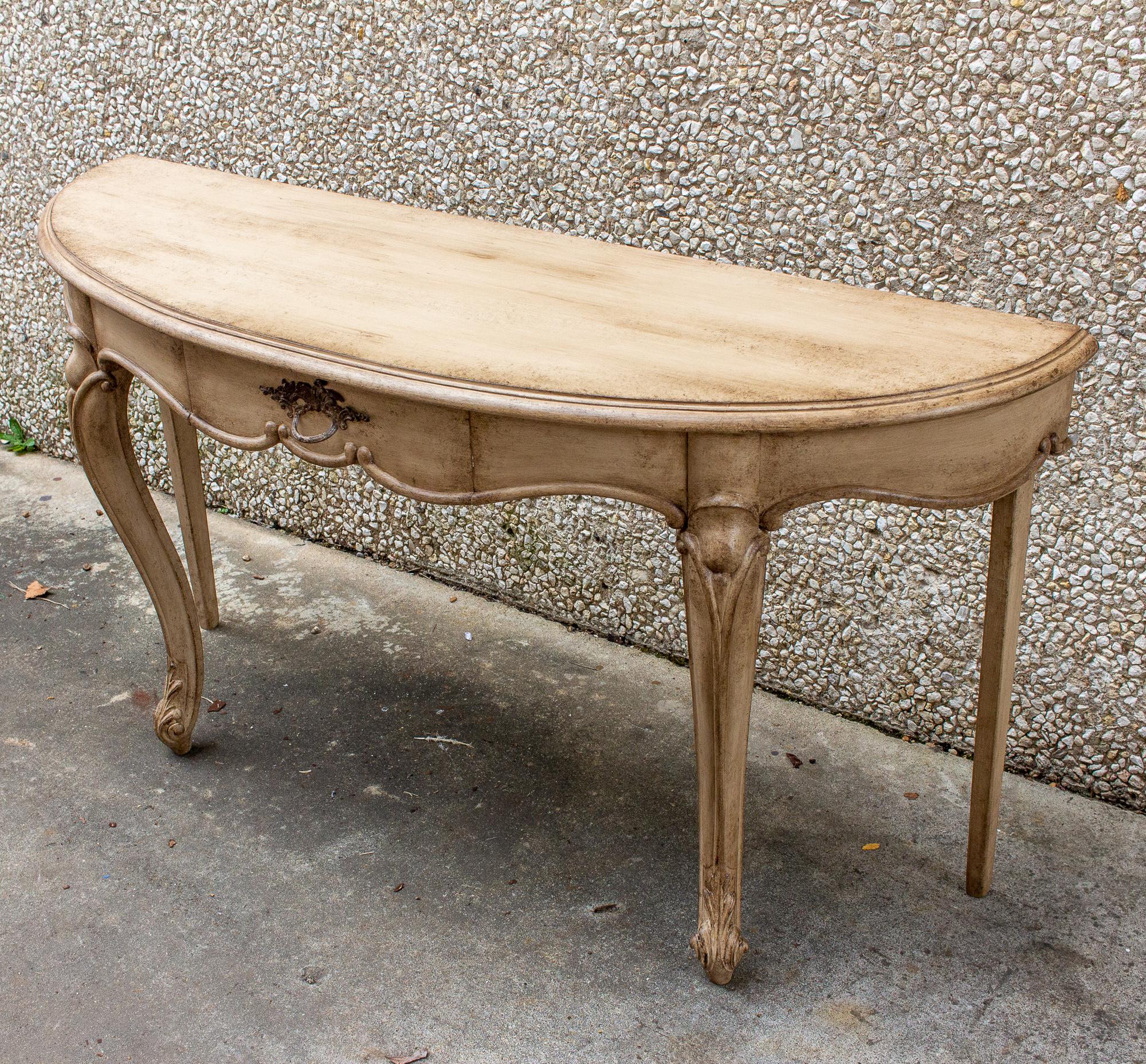 Oak Vintage French Demilune Console Table