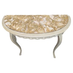 Vintage French Demilune Onyx Top Console Table with Braided Apron