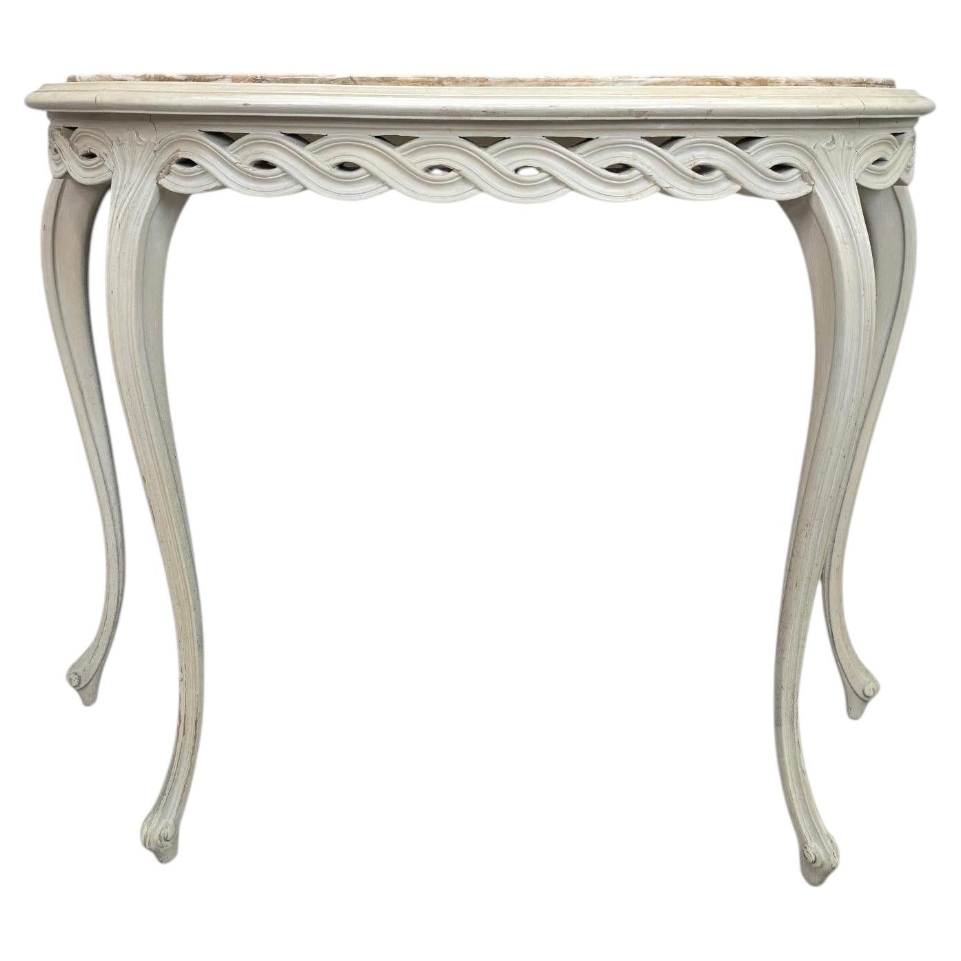 Vintage French Demilune Onyx Top Console Table with Braided Apron For Sale