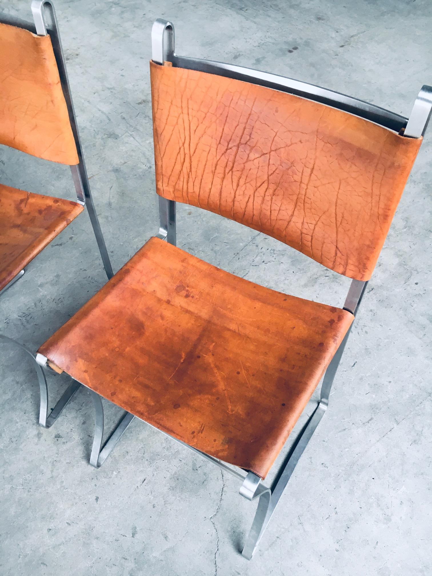 Vintage French Design Leather Dining Chair Set, France, 1970's For Sale 10