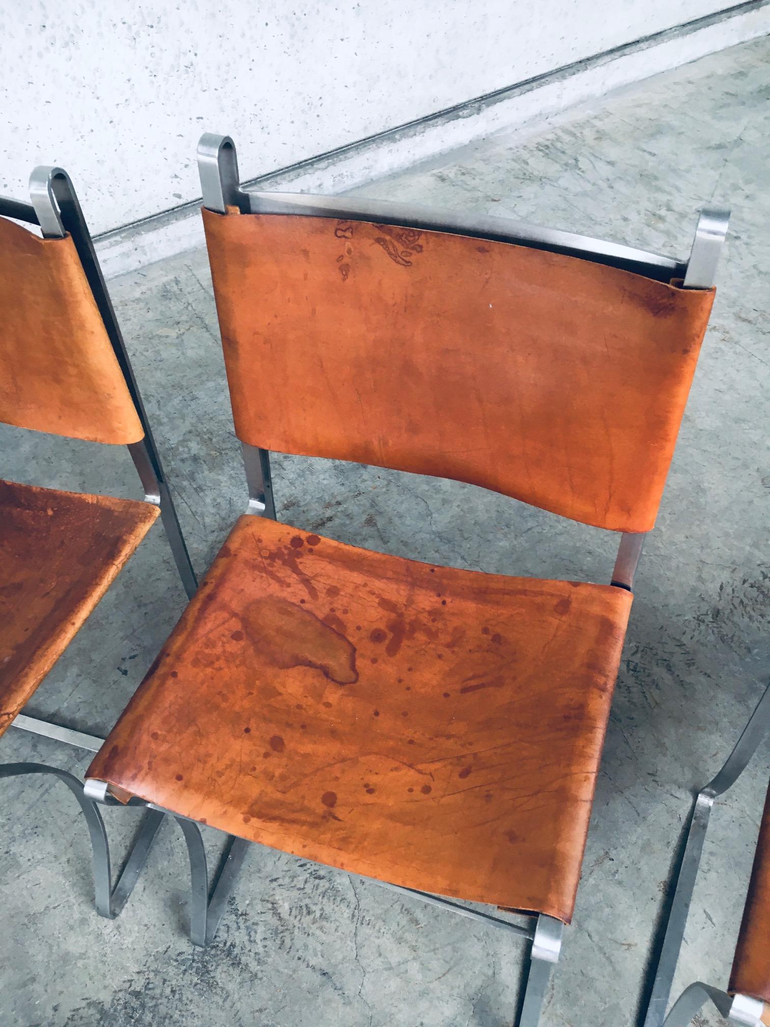 Vintage French Design Leather Dining Chair Set, France, 1970's For Sale 13
