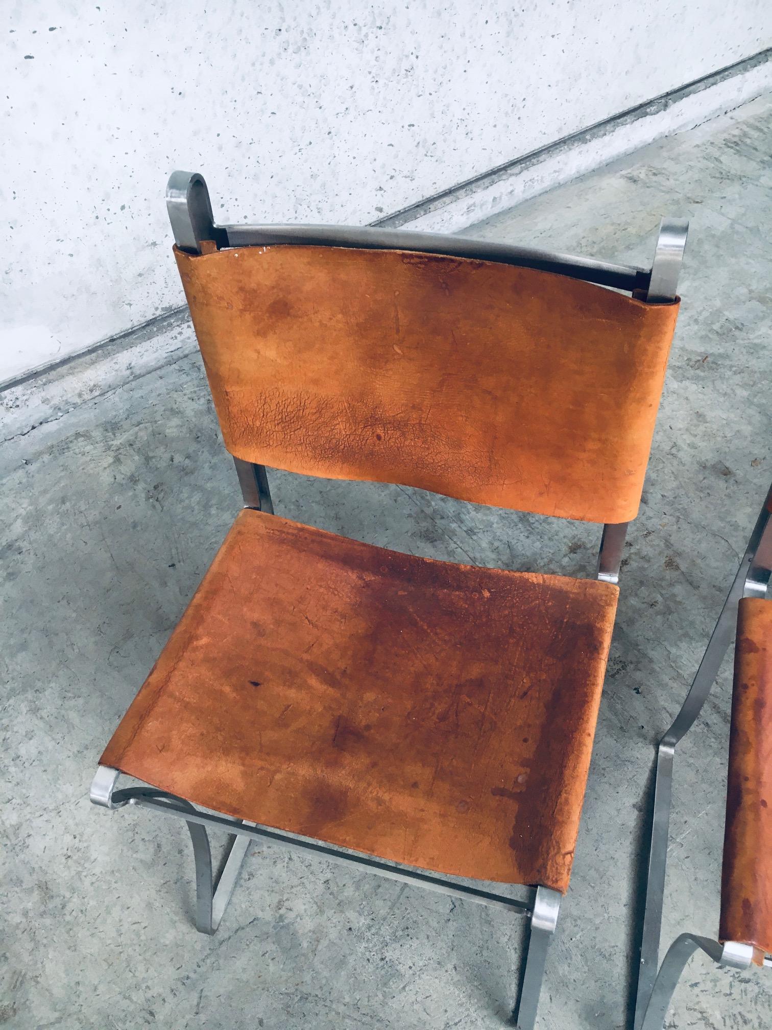 Vintage French Design Leather Dining Chair Set, France, 1970's For Sale 14