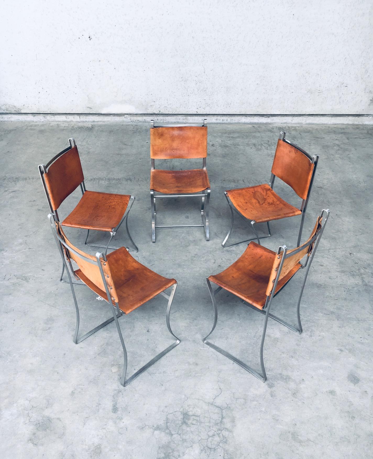 Ensemble de chaises de salle à manger en cuir au design français vintage, France, années 1970 Bon état - En vente à Oud-Turnhout, VAN