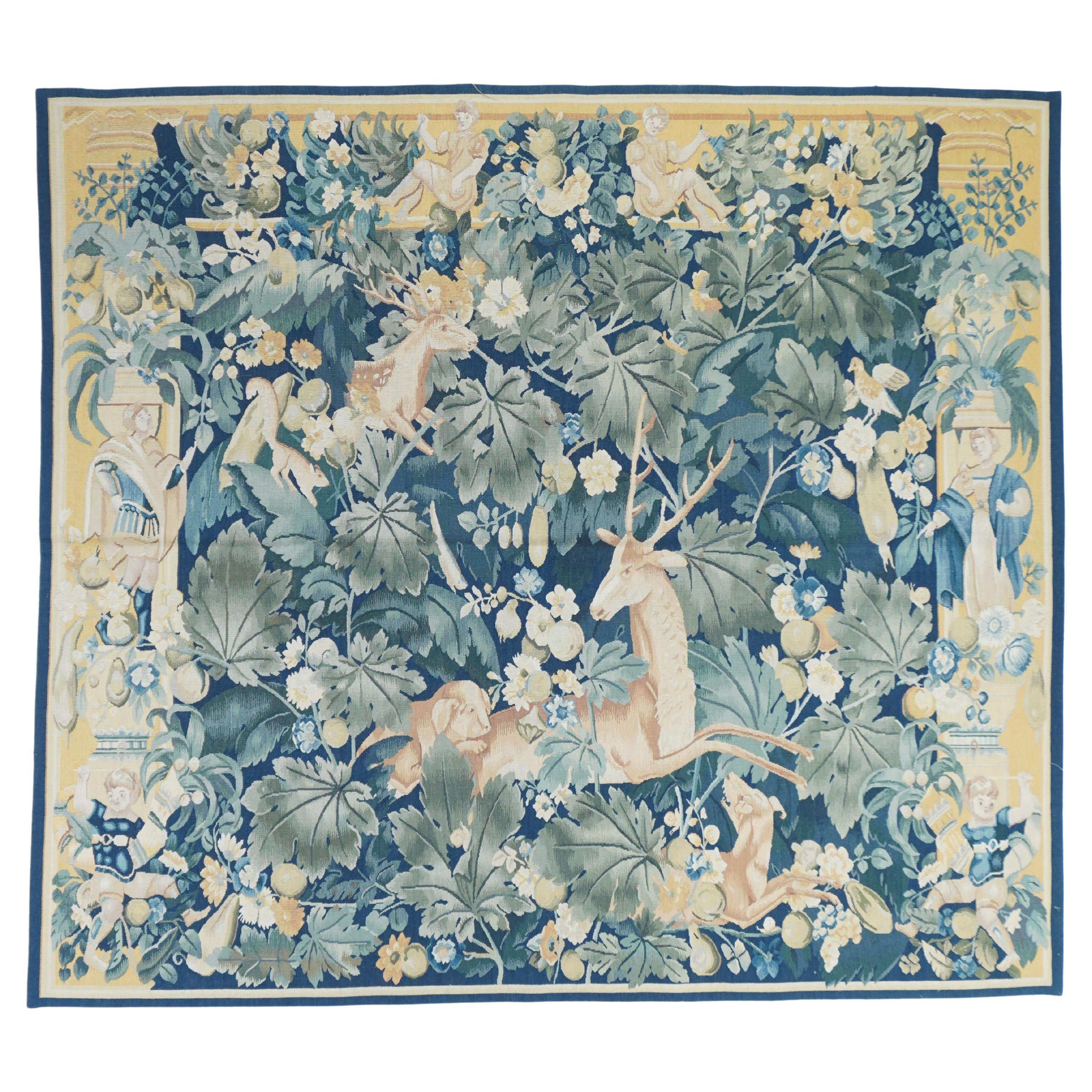 Vintage French Design Unicorn Tapestry Rug 4'8'' x 5'2''