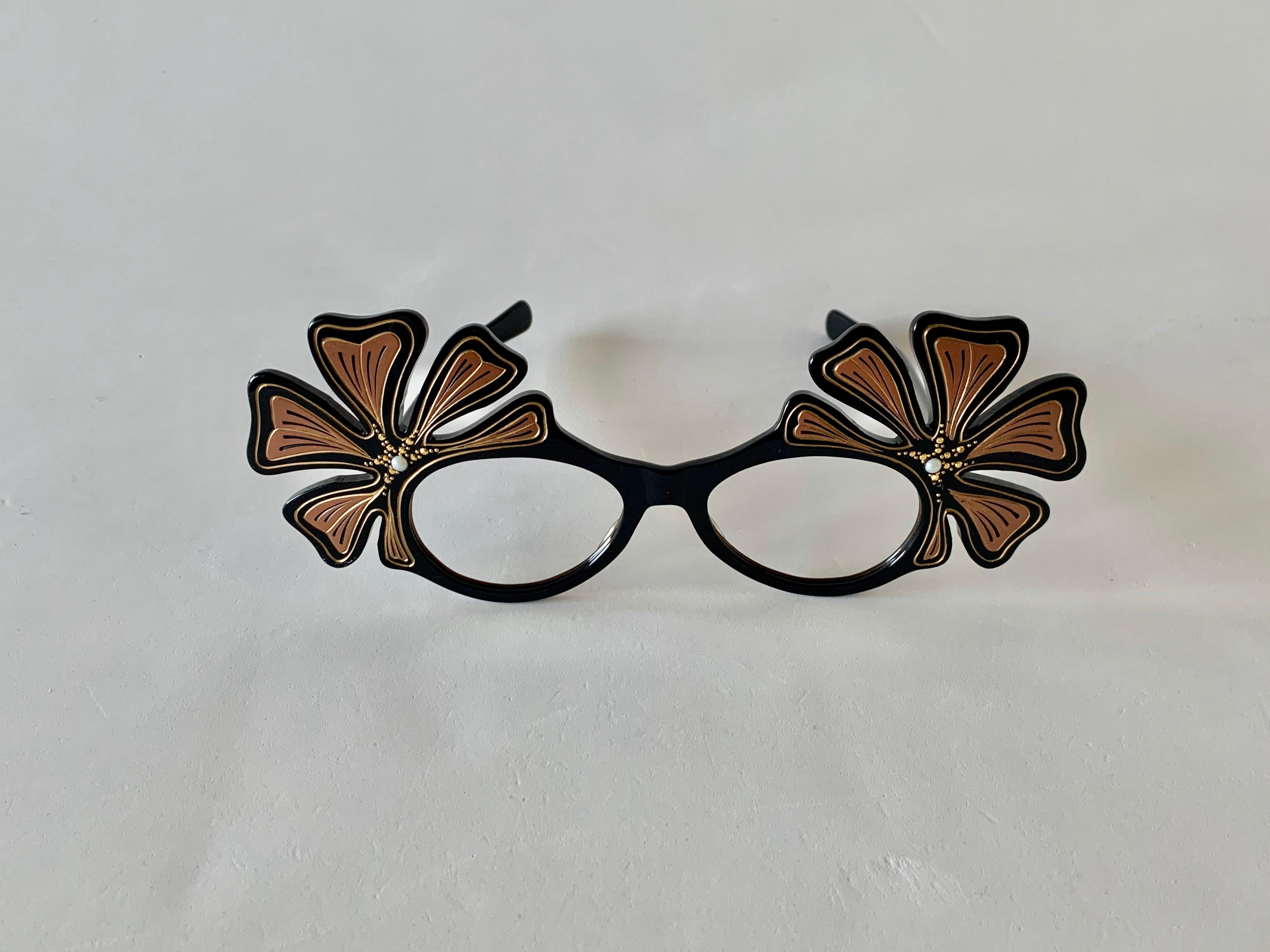 Vintage French Black Deco Eyeglass Frames  In Excellent Condition In Palm Springs, CA