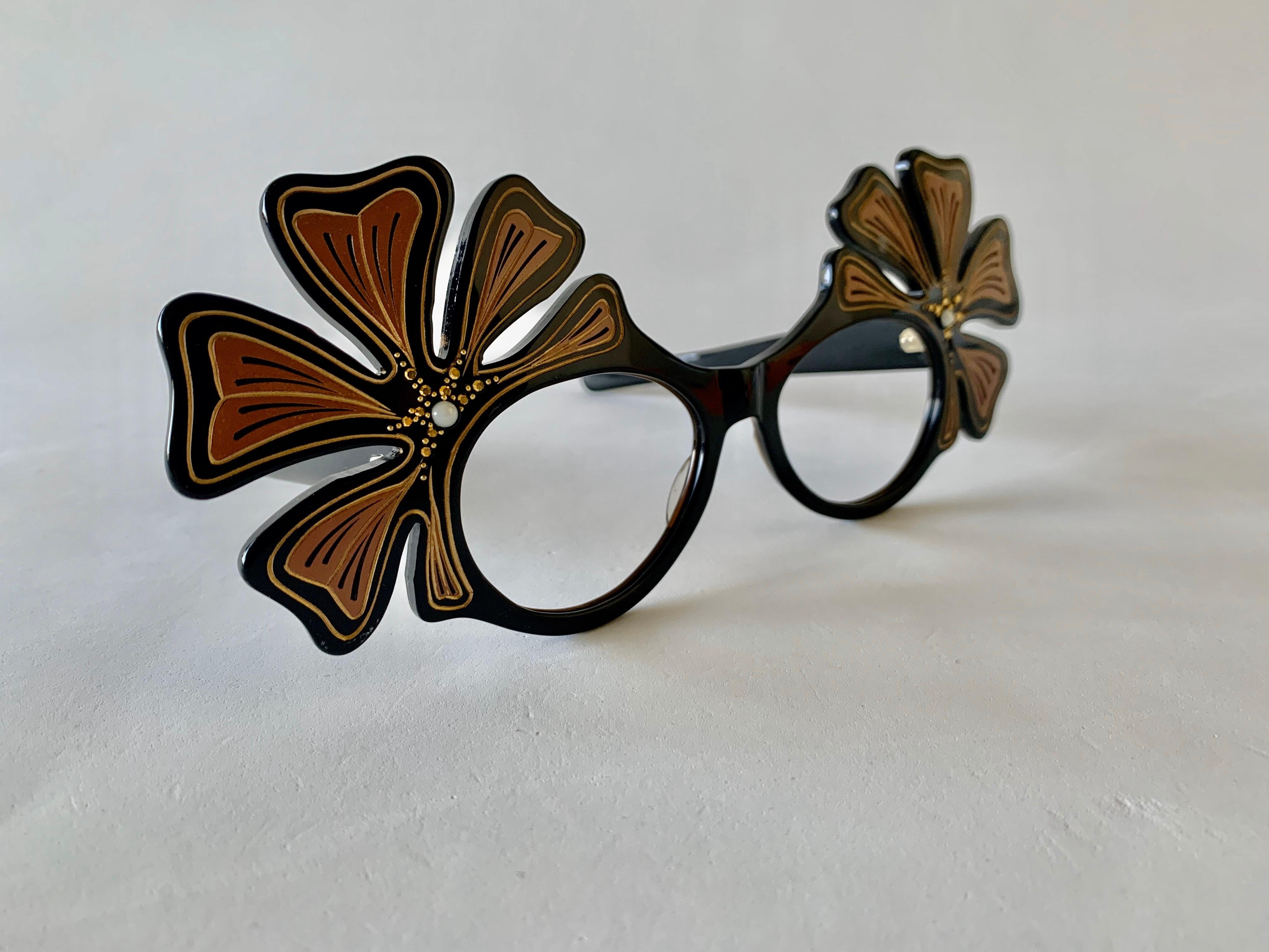 Women's Vintage French Black Deco Eyeglass Frames 