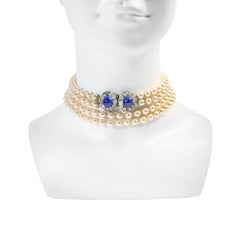Vintage French Faux Pearl Necklace with Diamante, 1960s