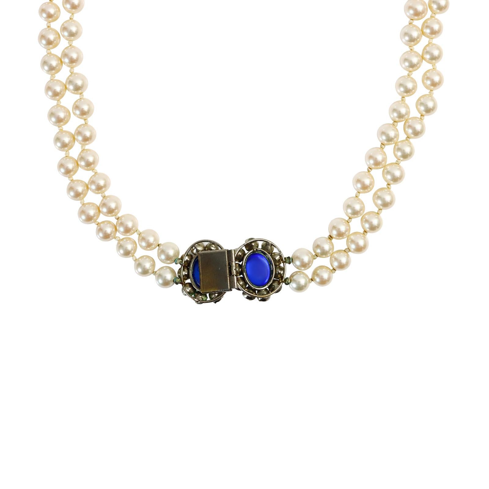 Lange franzsische Diamant-Doppelperlen-Halskette, ca. 1960er Jahre im Angebot 5