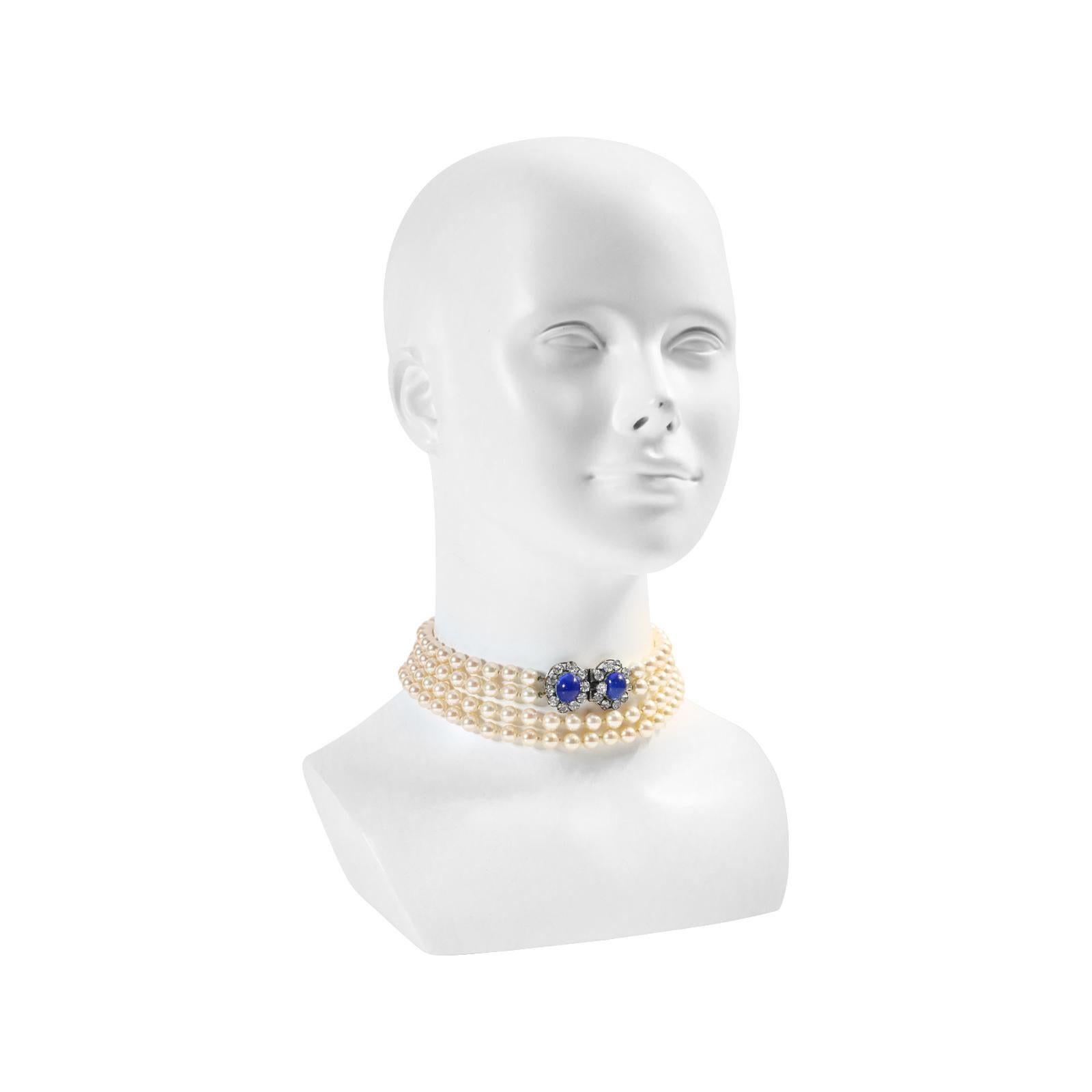 Lange franzsische Diamant-Doppelperlen-Halskette, ca. 1960er Jahre im Zustand „Gut“ im Angebot in New York, NY