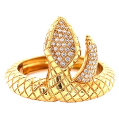 Vintage French Diamond 18 Karat Gold Snake Bracelet