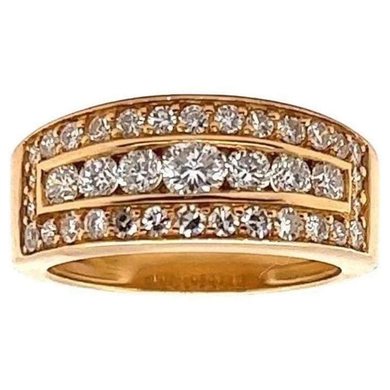 Vintage French Diamond 18 Karat Yellow Gold Band Ring For Sale at 1stDibs
