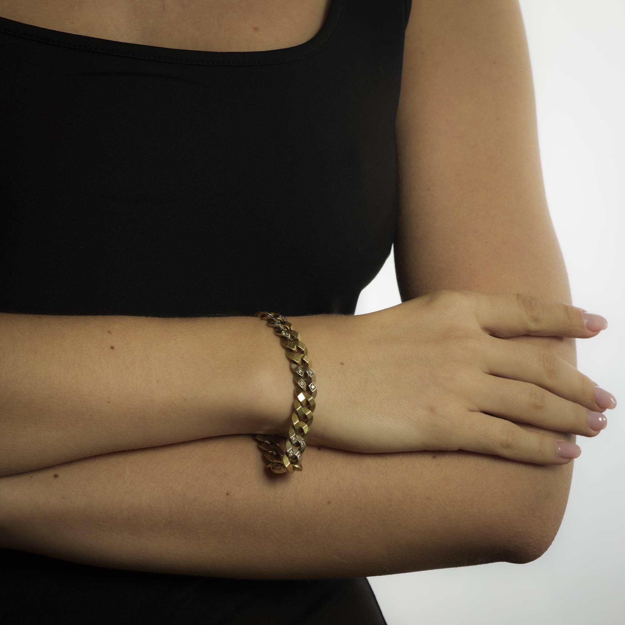 Brilliant Cut Vintage French diamond 18k two tone braided bracelet For Sale