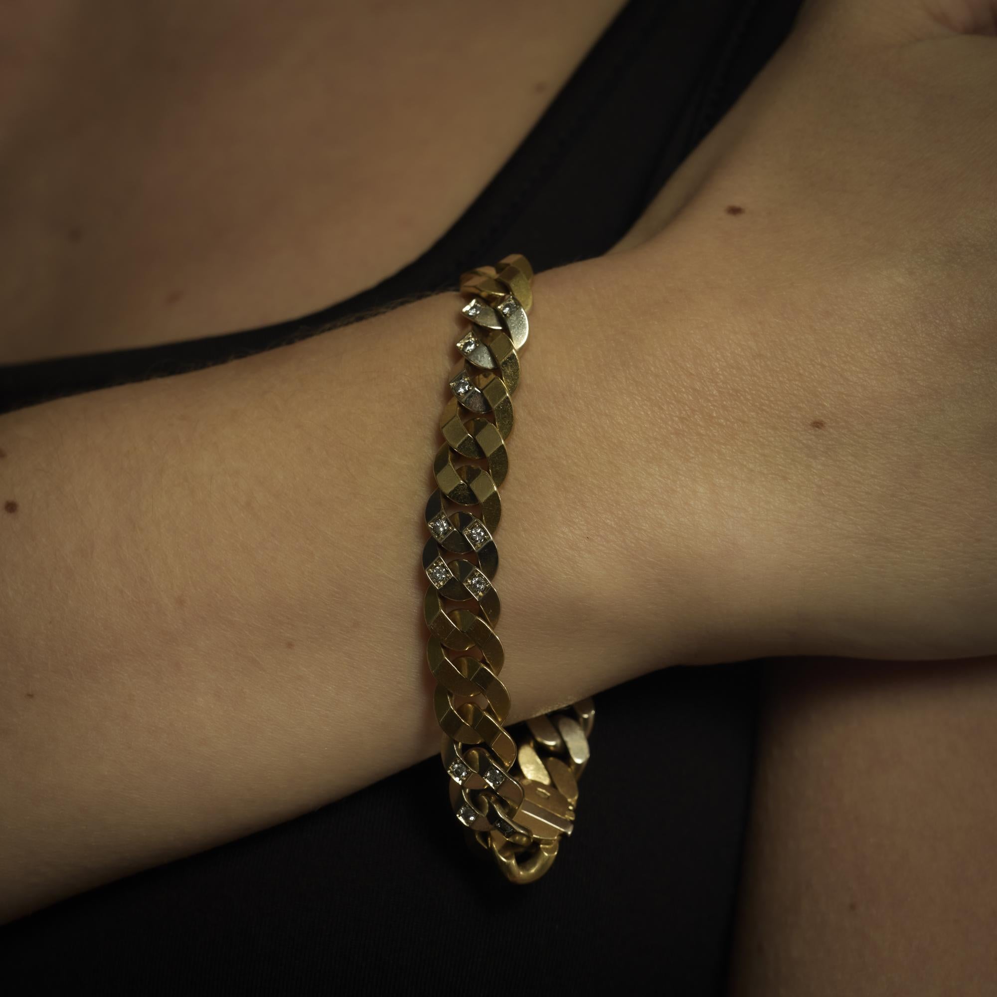 Women's Vintage French diamond 18k two tone braided bracelet For Sale