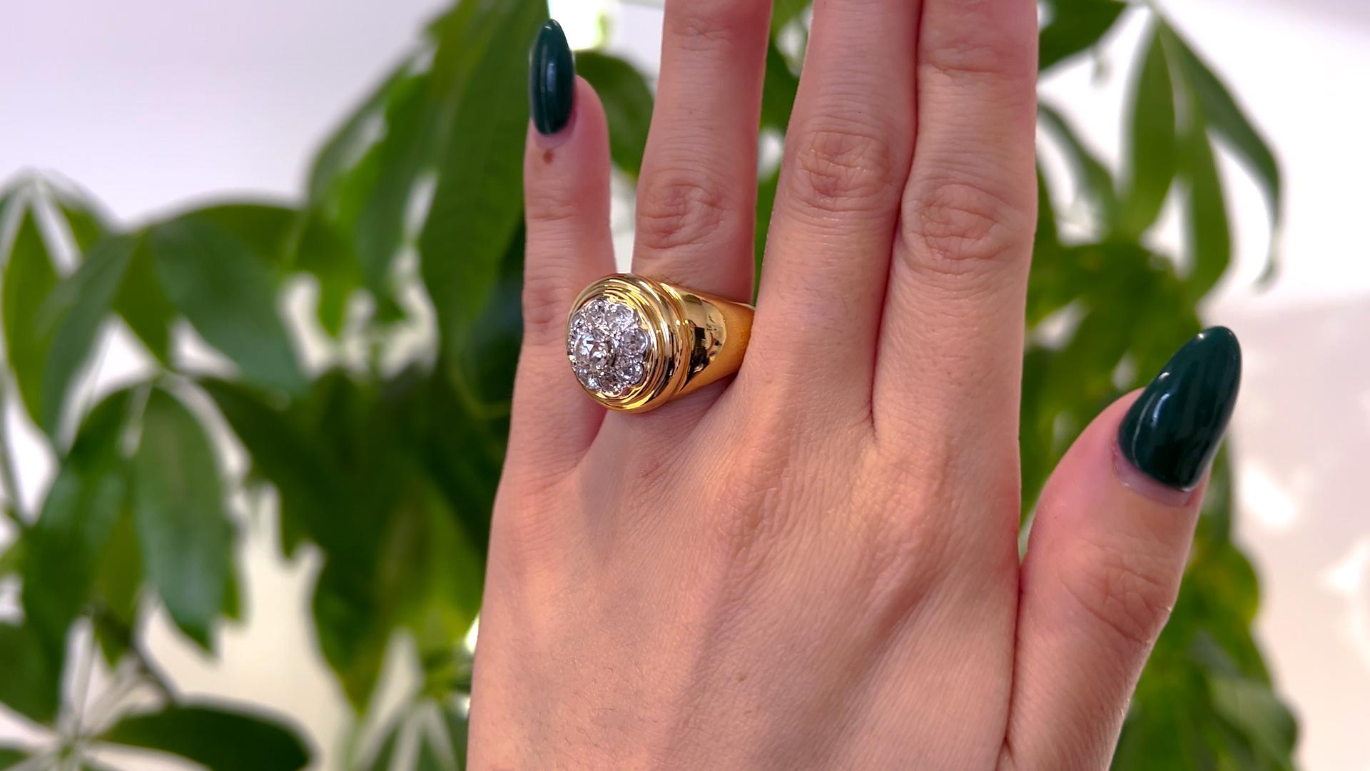 Vintage Französisch Diamant 18k Zwei-Ton-Gold-Cluster-Ring (Alteuropäischer Schliff)