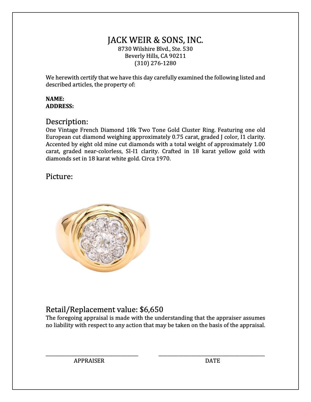 Vintage Französisch Diamant 18k Zwei-Ton-Gold-Cluster-Ring im Angebot 1