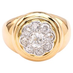 Retro French Diamond 18k Two Tone Gold Cluster Ring
