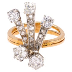 Vintage French Diamond 18k Two Tone Statement Ring