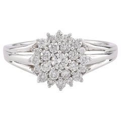 Anillo en racimo vintage francés de oro blanco de 18 quilates con diamantes
