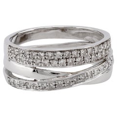 Vintage French Diamond 18K White Gold Trinity Style Band