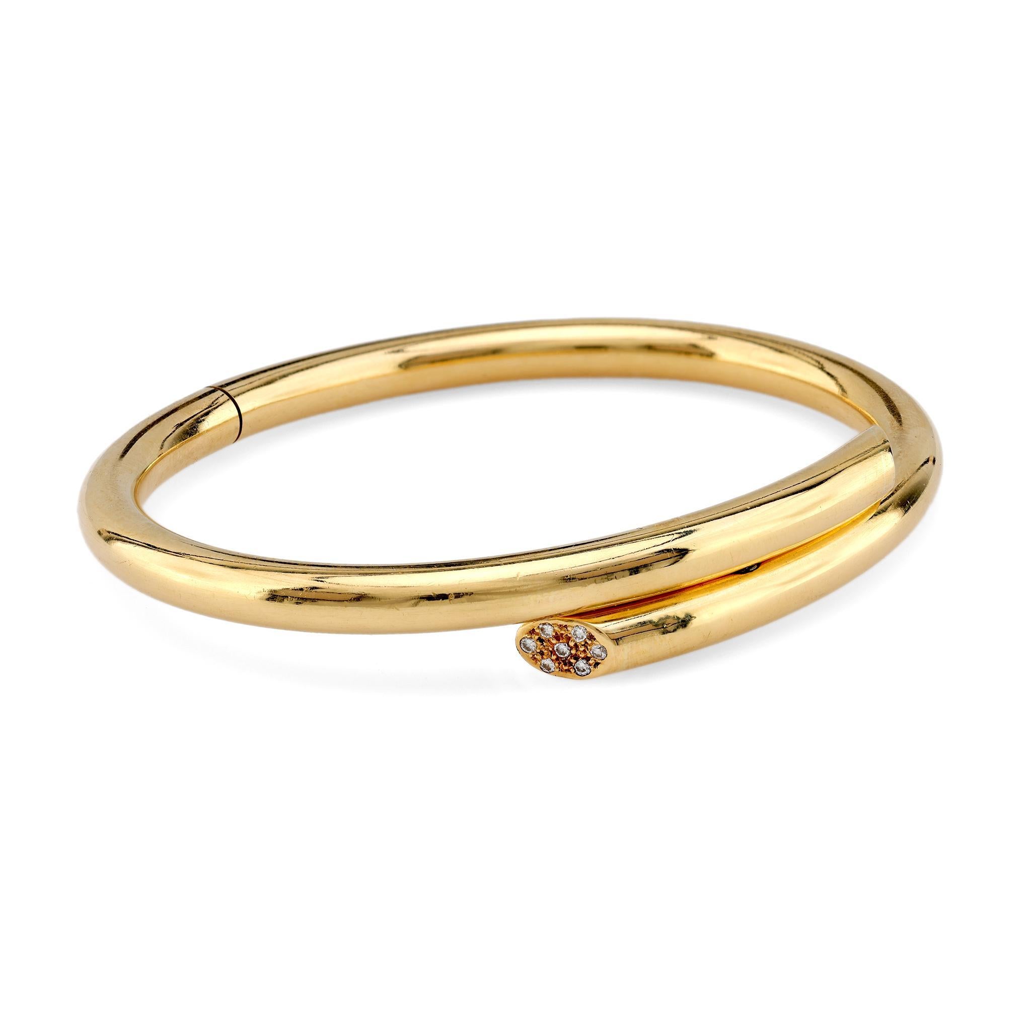 Französischer Vintage-Armreif aus 18 Karat Gelbgold und Silber mit Diamanten (Brillantschliff)